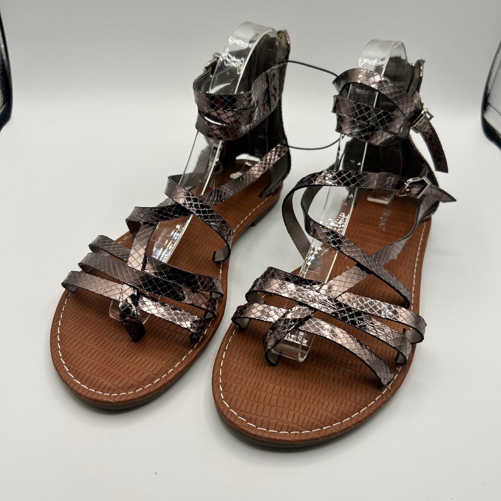 Lane Bryant Womens 8W Metallic Pewter Snakeskin Gladiator Strappy Flat Sandals